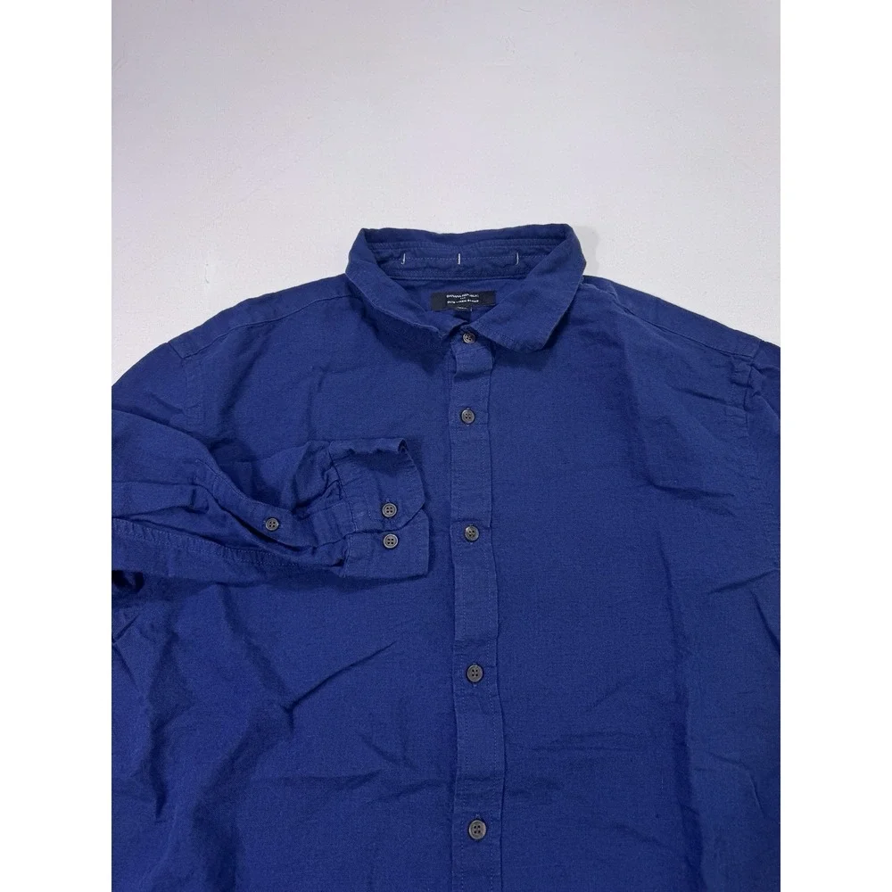Banana Republic Slim Linen Blend Button Up Shirt Mens XL Blue Casual Lightweight